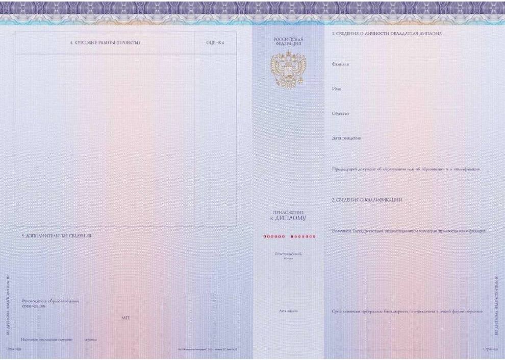 Образец бланка приложения к диплому бакалавра